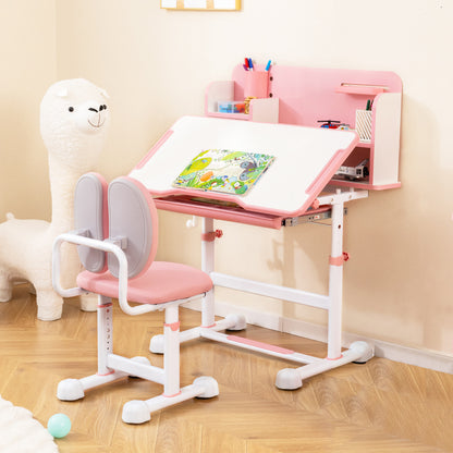 Kid's Study Desk and with Tilt Desktop and Pen Holder, Pink Kids Table & Chair Sets at Gallery Canada