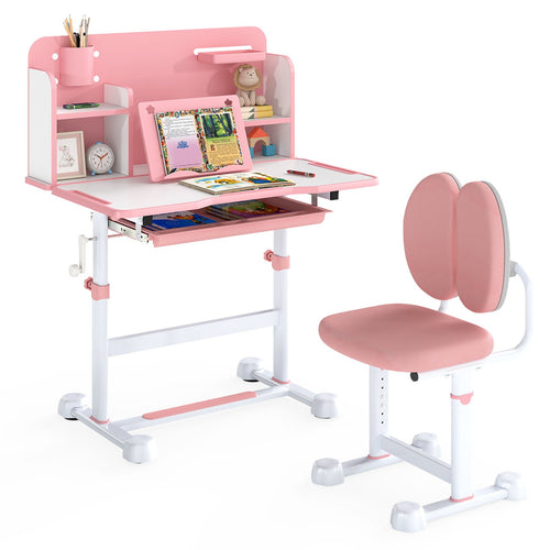 Kid's Study Desk and with Tilt Desktop and Pen Holder, Pink
