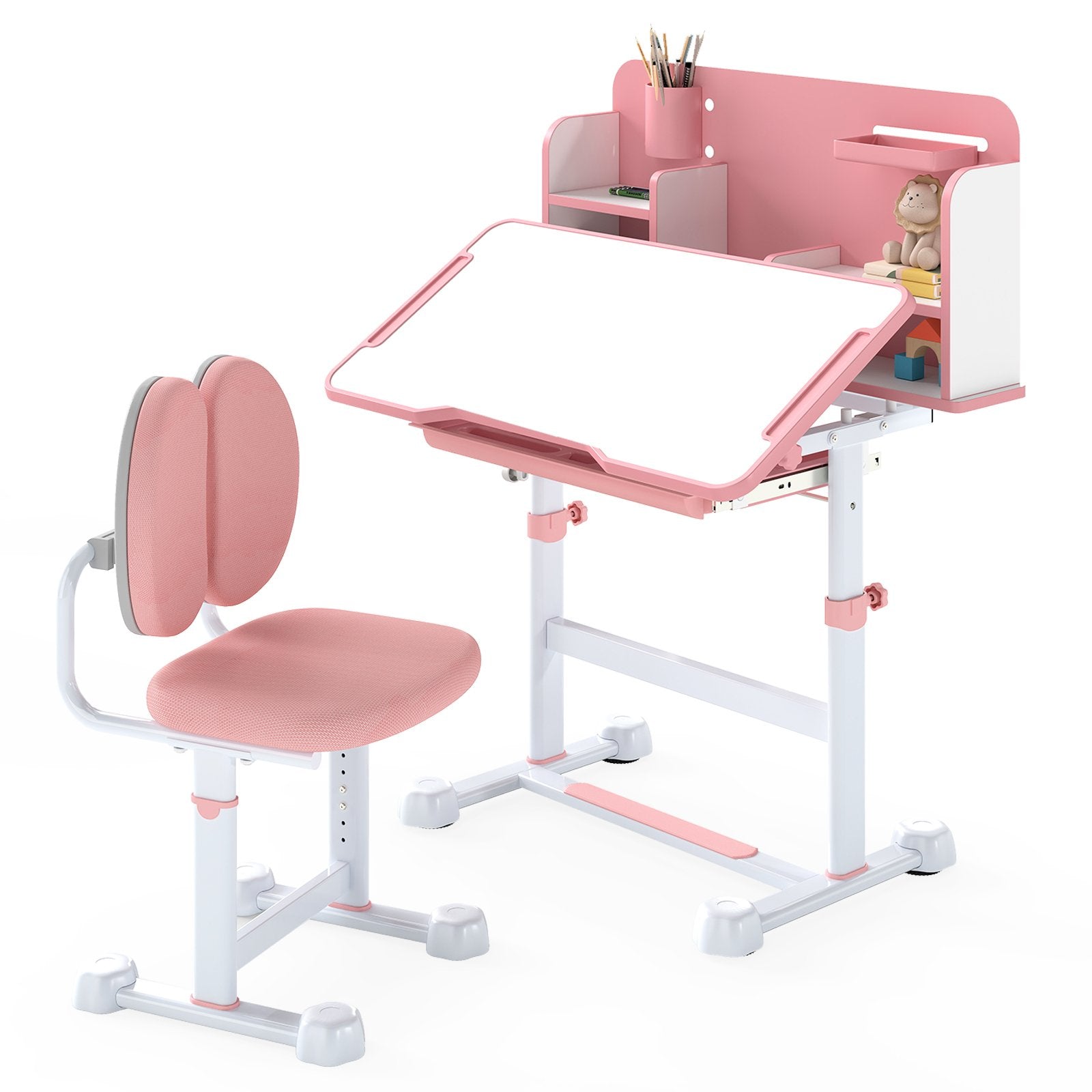 Kid's Study Desk and with Tilt Desktop and Pen Holder, Pink Kids Table & Chair Sets at Gallery Canada