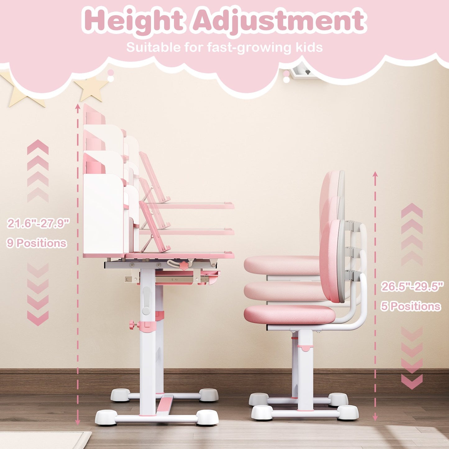 Kid's Study Desk and with Tilt Desktop and Pen Holder, Pink Kids Table & Chair Sets at Gallery Canada