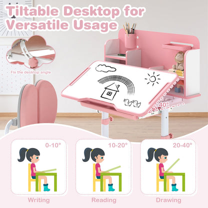 Kid's Study Desk and with Tilt Desktop and Pen Holder, Pink Kids Table & Chair Sets at Gallery Canada