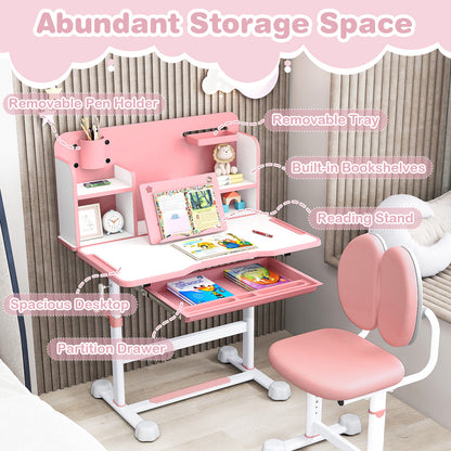 Kid's Study Desk and with Tilt Desktop and Pen Holder, Pink Kids Table & Chair Sets at Gallery Canada