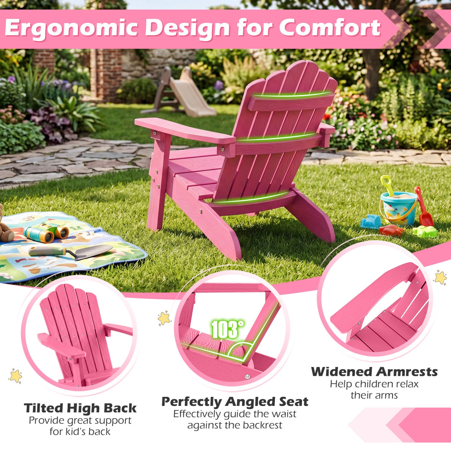 Kids Adirondack Chair, All-Weather Outdoor, Pink Kids Chairs & Seating at Gallery Canada