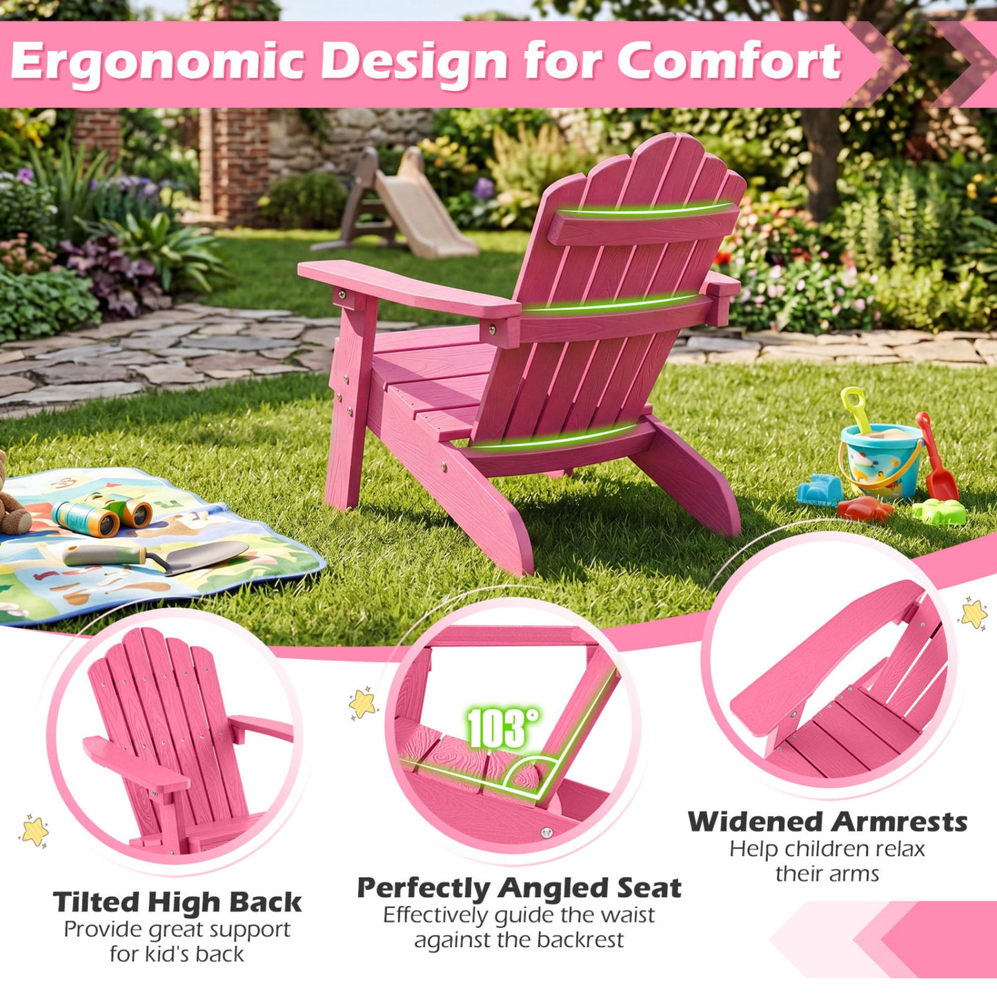 Kids Adirondack Chair, All-Weather Outdoor, Pink Kids Chairs & Seating at Gallery Canada