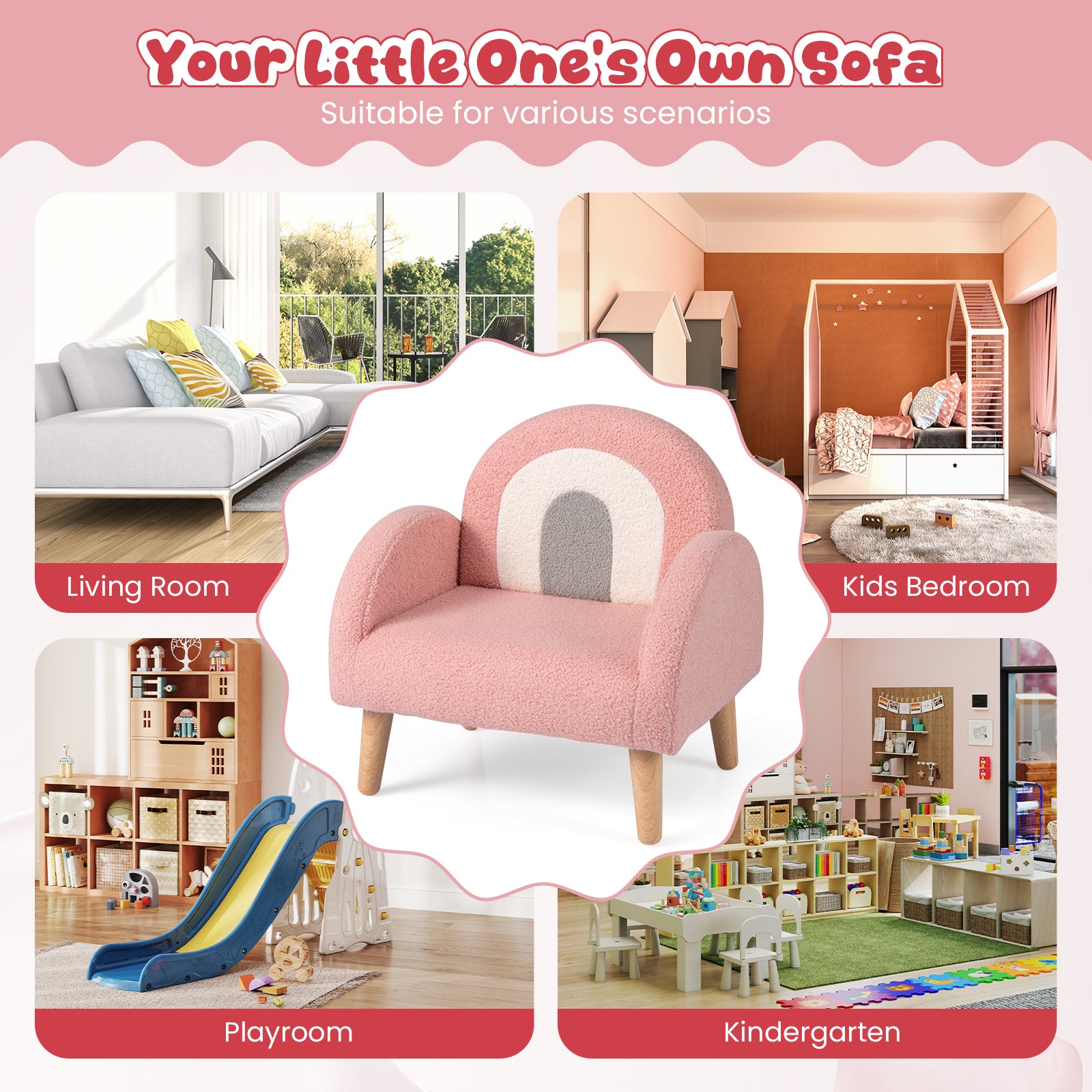 Kids Armchair with Comfy Backrest and Armrests, Pink Kids Chairs & Seating at Gallery Canada