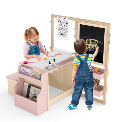 Kids Art Center Wooden Table Bench Set-PI, Pink Kids Table & Chair Sets Pink at Gallery Canada