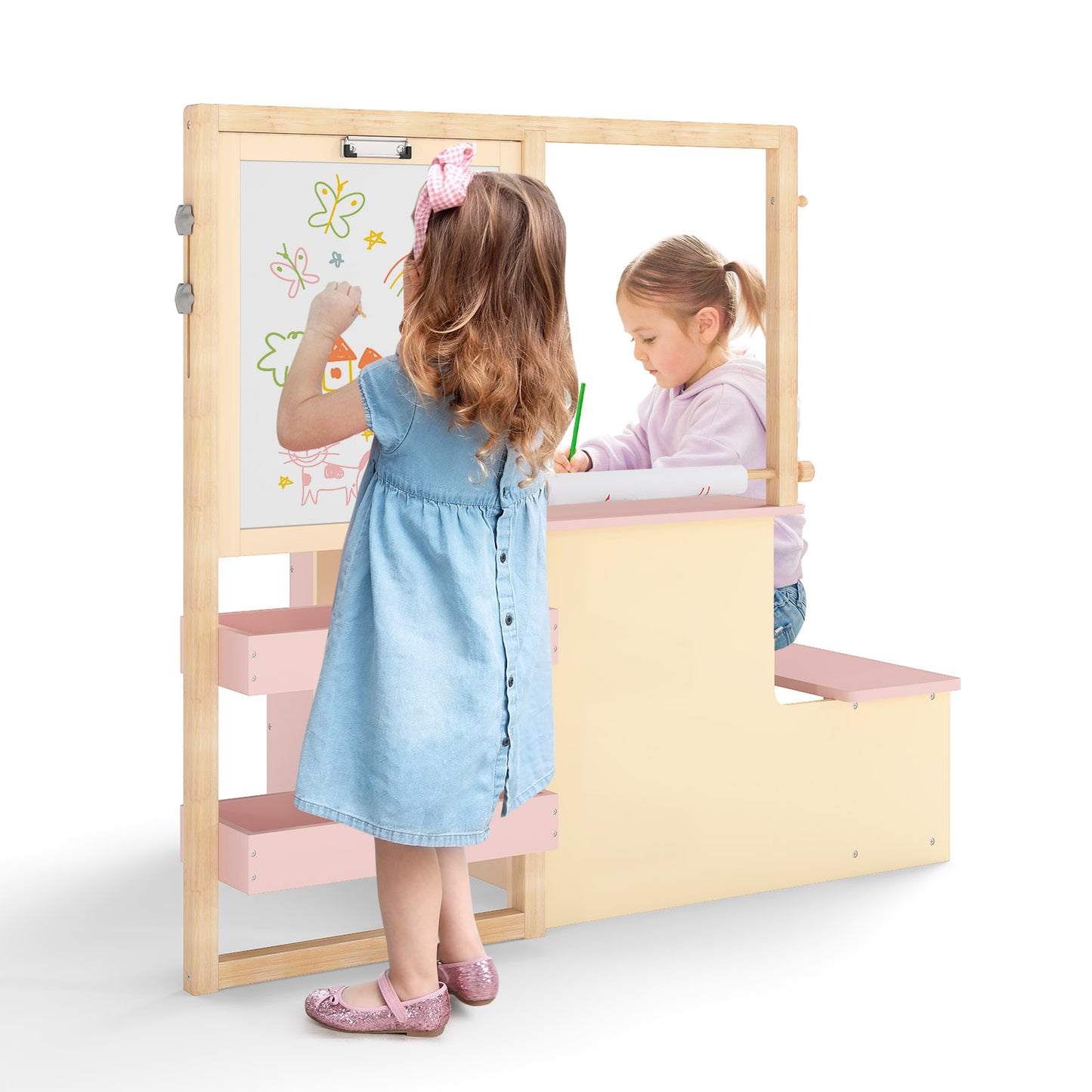Kids Art Center Wooden Table Bench Set-PI, Pink Kids Table & Chair Sets at Gallery Canada