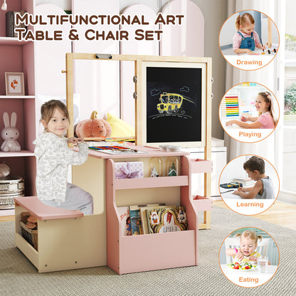 Kids Art Center Wooden Table Bench Set-PI, Pink Kids Table & Chair Sets at Gallery Canada