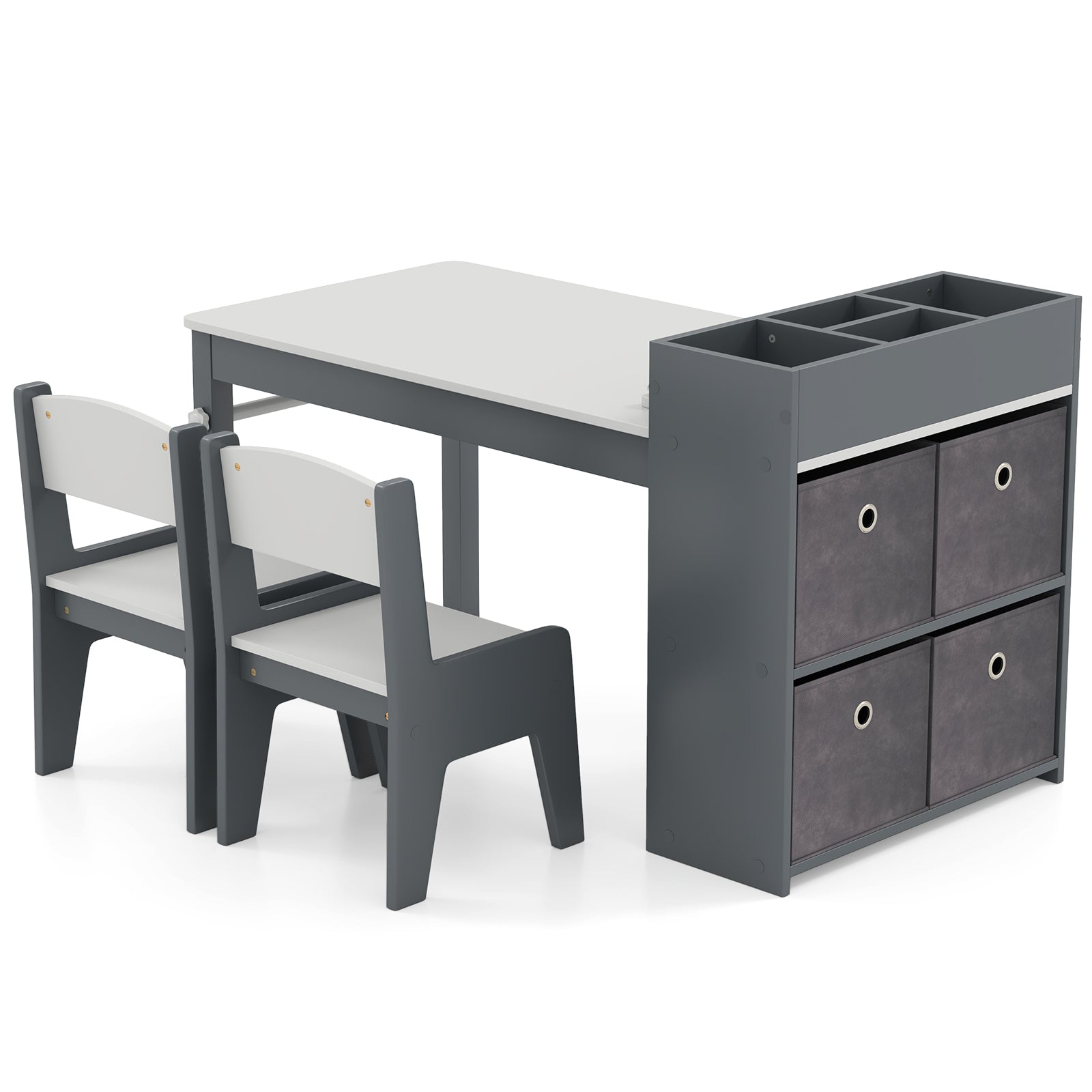 Kids Art Table And Chairs Set, 2 Chairs With Paper Roll, Gray Kids Table & Chair Sets Gray at Gallery Canada