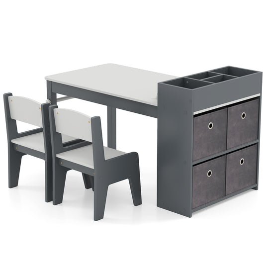 Kids Art Table And Chairs Set, 2 Chairs With Paper Roll, Gray Kids Table & Chair Sets Gray at Gallery Canada
