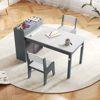 Kids Art Table And Chairs Set, 2 Chairs With Paper Roll, Gray Kids Table & Chair Sets at Gallery Canada