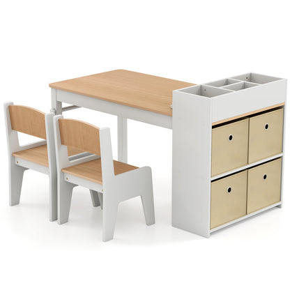 Kids Art Table And Chairs Set, 2 Chairs With Paper Roll, Natural Kids Table & Chair Sets at Gallery Canada