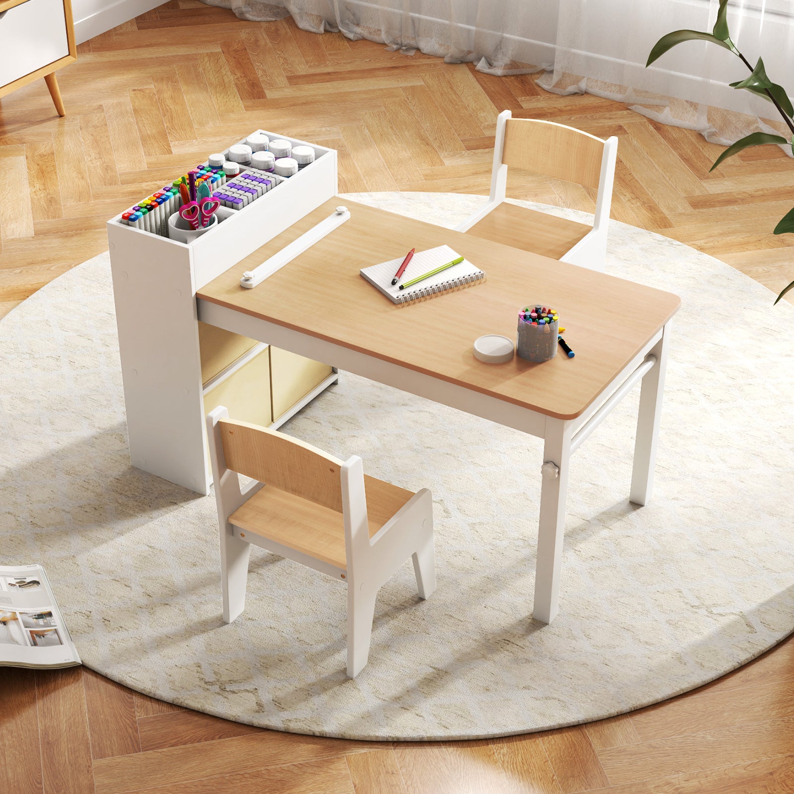 Kids Art Table And Chairs Set, 2 Chairs With Paper Roll, Natural Kids Table & Chair Sets at Gallery Canada