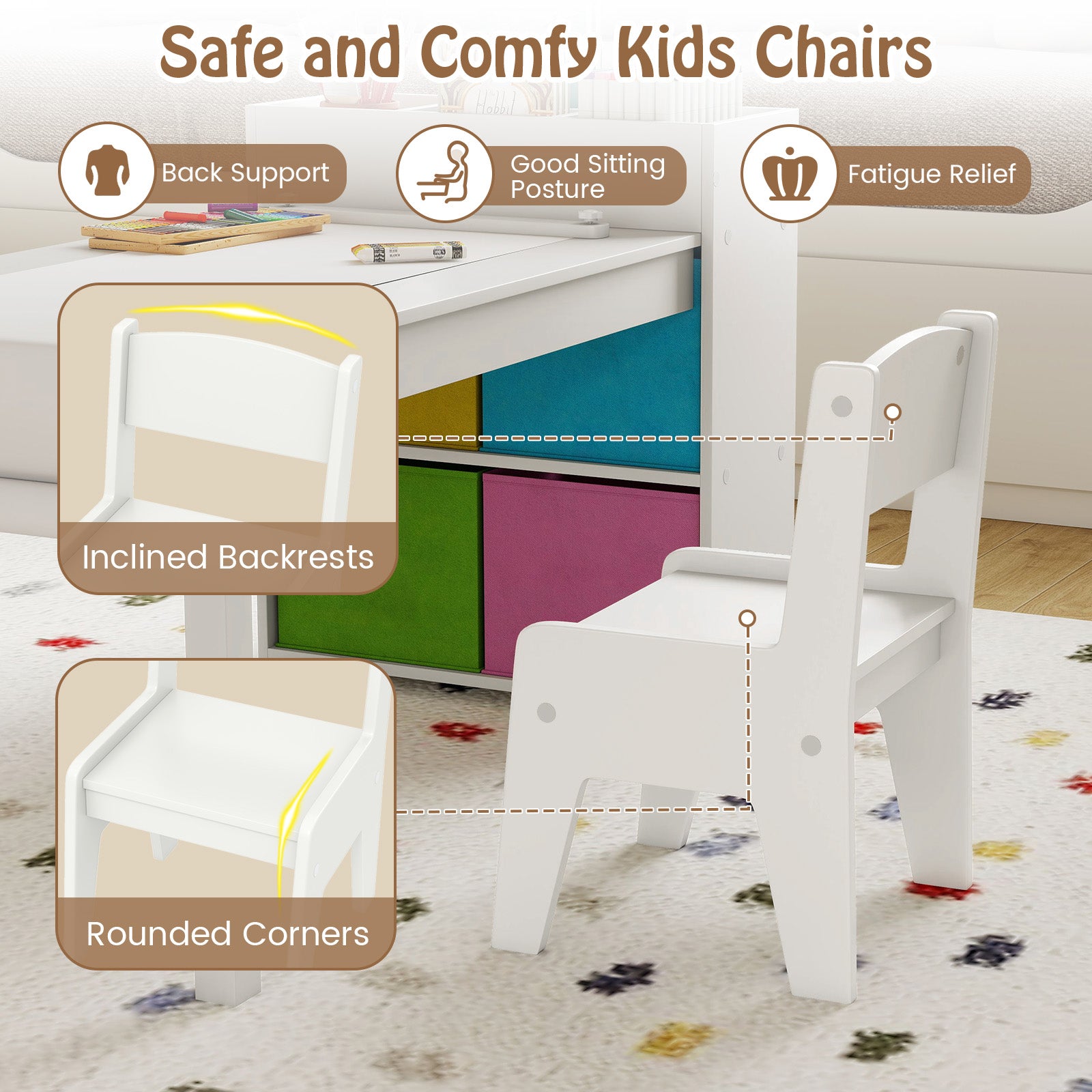 Kids Art Table And Chairs Set, 2 Chairs With Paper Roll, White Kids Table & Chair Sets at Gallery Canada