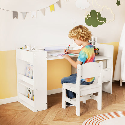 Kids Art Table and Chair Set with Detachable Paper Roll Holder and Cabinet, White Kids Table & Chair Sets at Gallery Canada