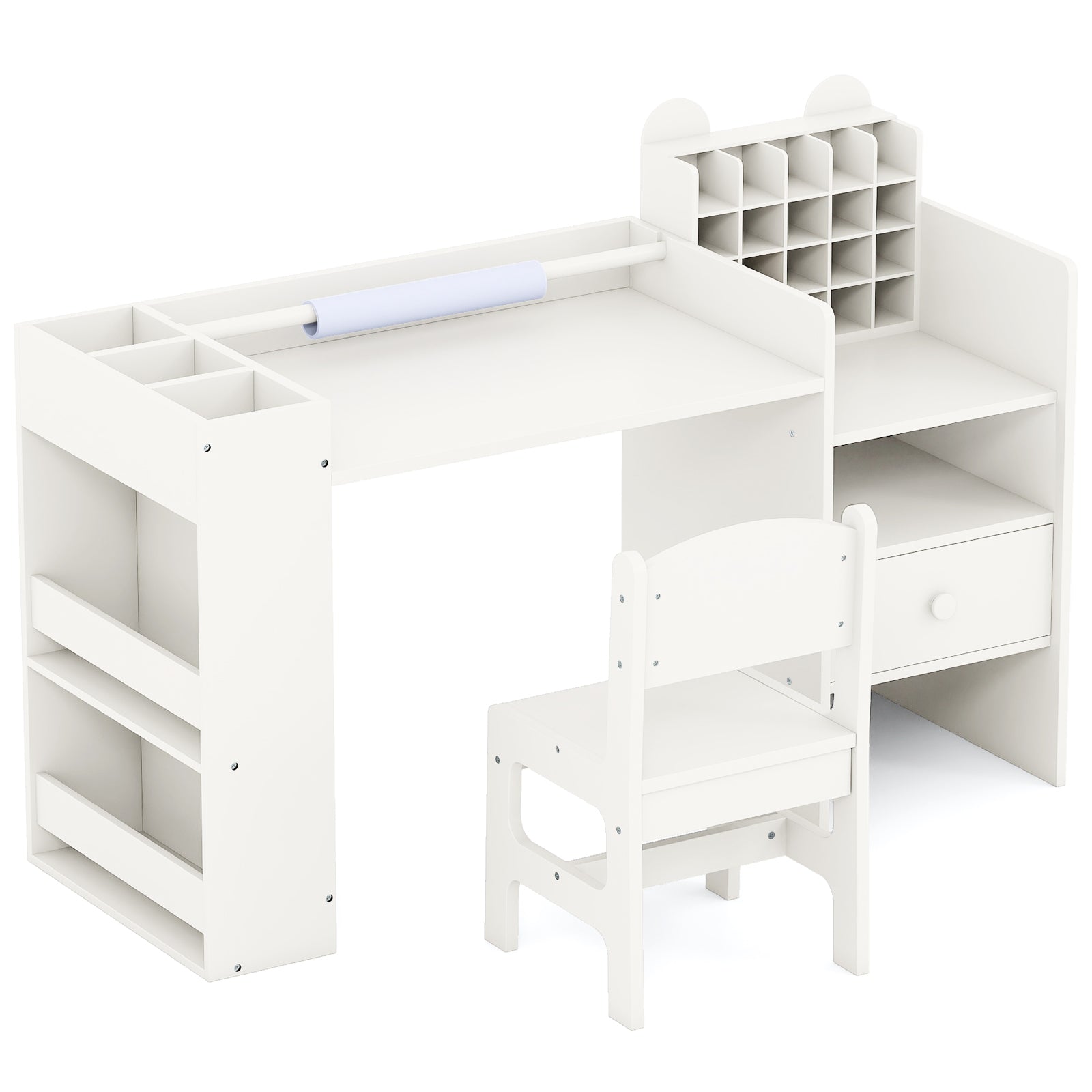 Kids Art Table and Chair Set with Detachable Paper Roll Holder and Cabinet, White Kids Table & Chair Sets at Gallery Canada