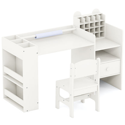 Kids Art Table and Chair Set with Detachable Paper Roll Holder and Cabinet, White Kids Table & Chair Sets at Gallery Canada