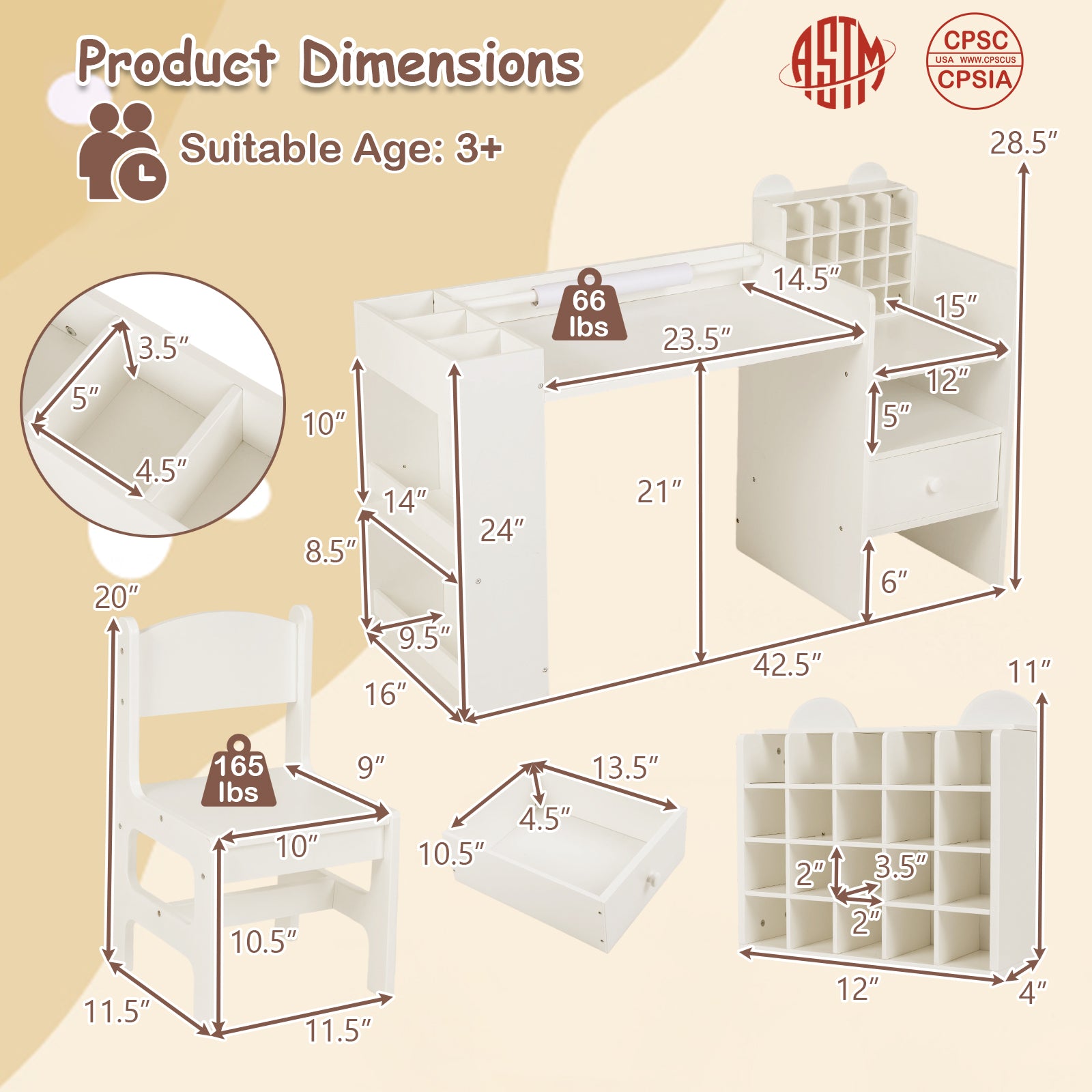 Kids Art Table and Chair Set with Detachable Paper Roll Holder and Cabinet, White Kids Table & Chair Sets at Gallery Canada