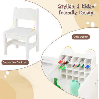 Kids Art Table and Chair Set with Detachable Paper Roll Holder and Cabinet, White Kids Table & Chair Sets at Gallery Canada