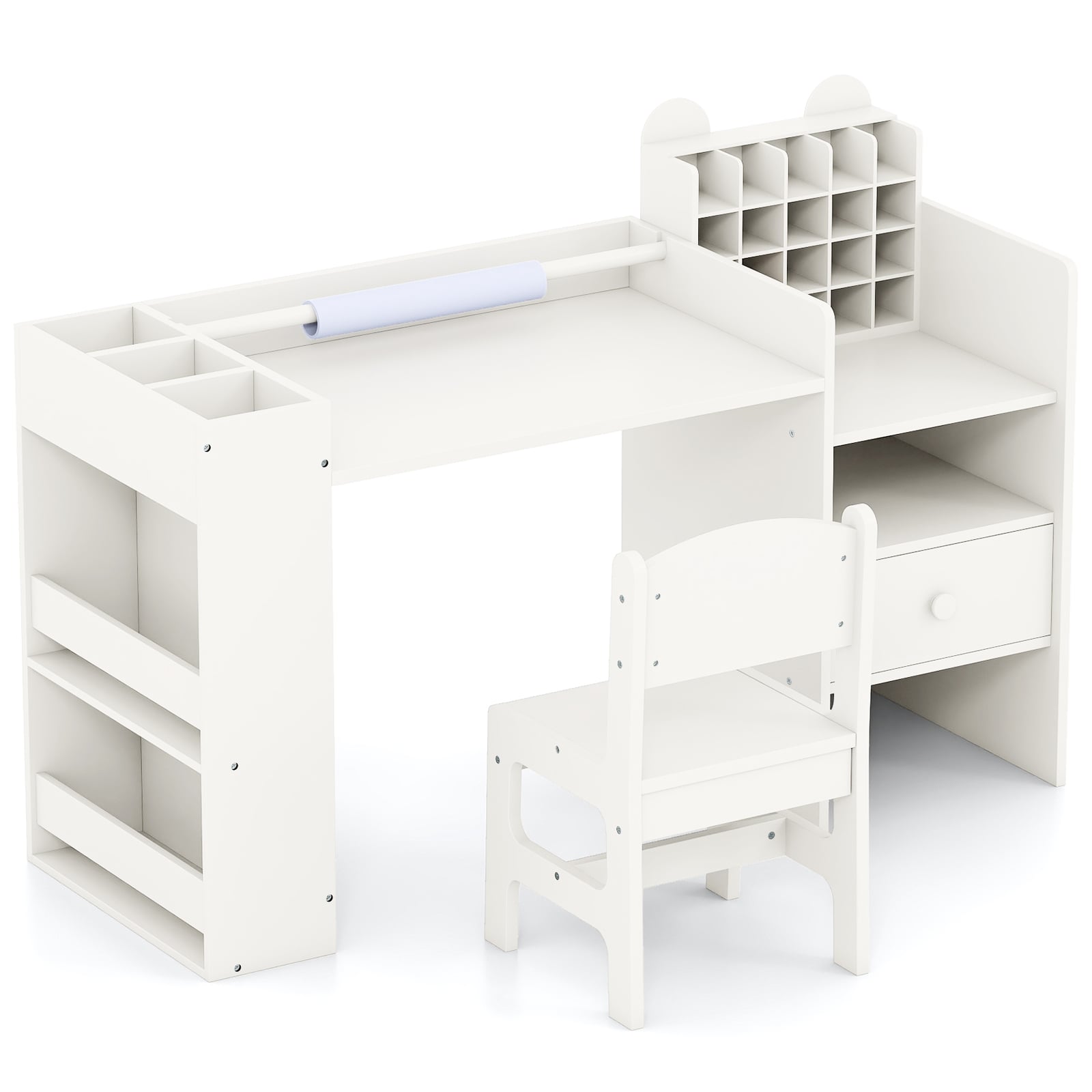 Kids Art Table and Chair Set with Detachable Paper Roll Holder and Cabinet, White Kids Table & Chair Sets at Gallery Canada