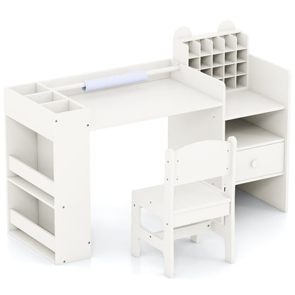 Kids Art Table and Chair Set with Detachable Paper Roll Holder and Cabinet, White Kids Table & Chair Sets at Gallery Canada