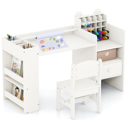 Kids Art Table and Chair Set with Detachable Paper Roll Holder and Cabinet, White Kids Table & Chair Sets at Gallery Canada