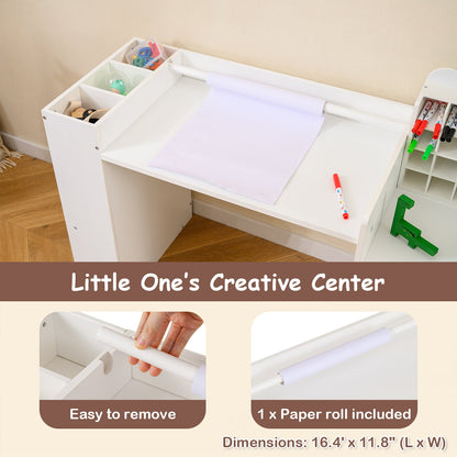 Kids Art Table and Chair Set with Detachable Paper Roll Holder and Cabinet, White Kids Table & Chair Sets at Gallery Canada