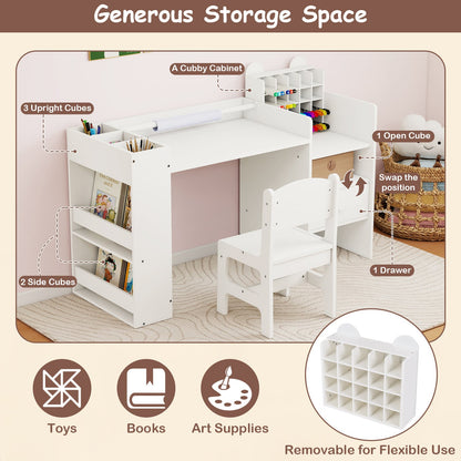 Kids Art Table and Chair Set with Detachable Paper Roll Holder and Cabinet, White Kids Table & Chair Sets at Gallery Canada