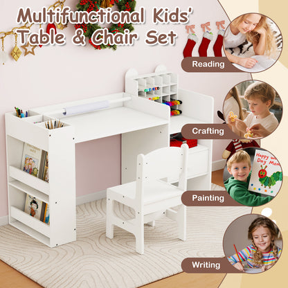 Kids Art Table and Chair Set with Detachable Paper Roll Holder and Cabinet, White Kids Table & Chair Sets at Gallery Canada