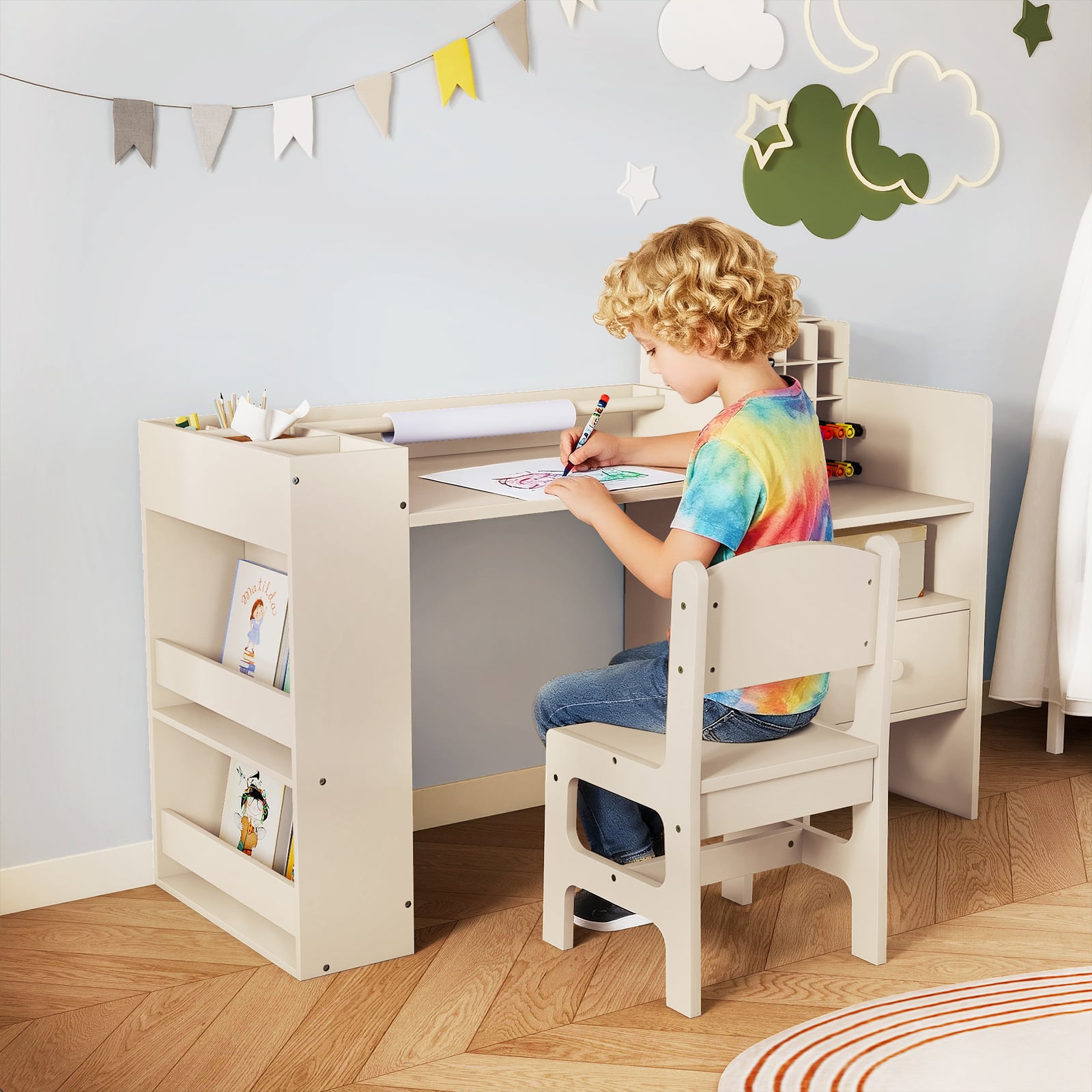 Kids Art Table And Chair Set With Paper Roll Holder, Natural Kids Table & Chair Sets at Gallery Canada