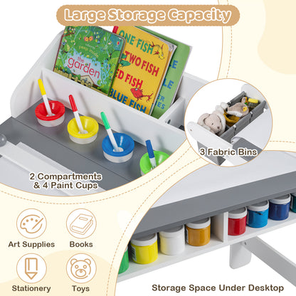 Kids Art Table and Chair with Paper Roll and Fabric Bins for Drawing Reading Studying Playing, Gray Kids Table & Chair Sets at Gallery Canada