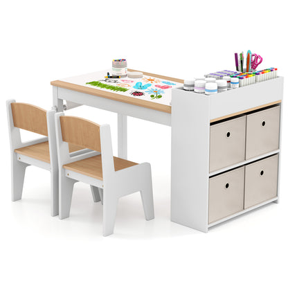 Kids Art Table And Chairs Set, 2 Chairs With Paper Roll, Natural Kids Table & Chair Sets Natural at Gallery Canada