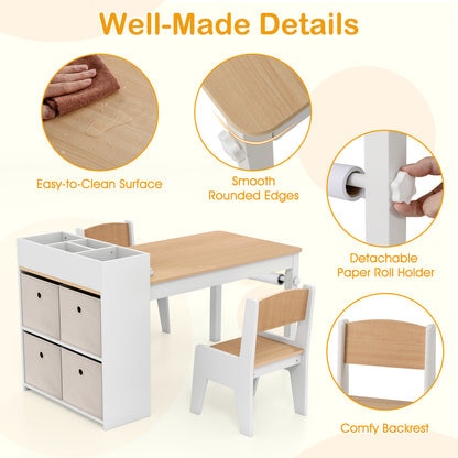 Kids Art Table And Chairs Set, 2 Chairs With Paper Roll, Natural Kids Table & Chair Sets at Gallery Canada