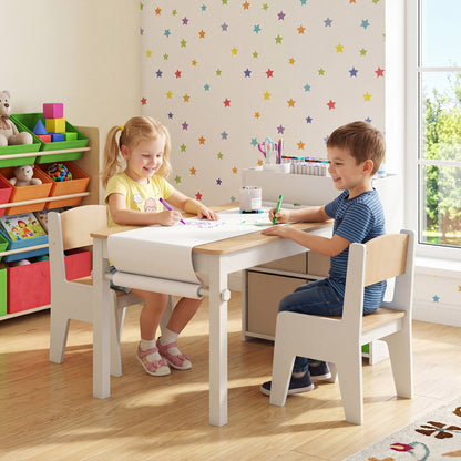 Kids Art Table And Chairs Set, 2 Chairs With Paper Roll, Natural Kids Table & Chair Sets at Gallery Canada