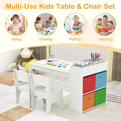 Kids Art Table And Chairs Set, 2 Chairs With Paper Roll, White Kids Table & Chair Sets at Gallery Canada