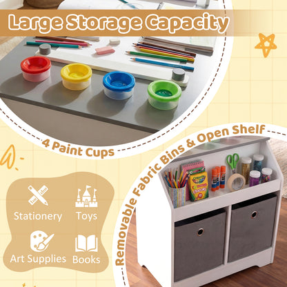 Kids Art Table and Stool Set Toddler Activity Desk with Paper Roll and 4 Paint Cups for Drawing Learning, Gray Kids Table & Chair Sets at Gallery Canada
