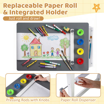 Kids Art Table and Stool Set Toddler Activity Desk with Paper Roll and 4 Paint Cups for Drawing Learning, Gray Kids Table & Chair Sets at Gallery Canada