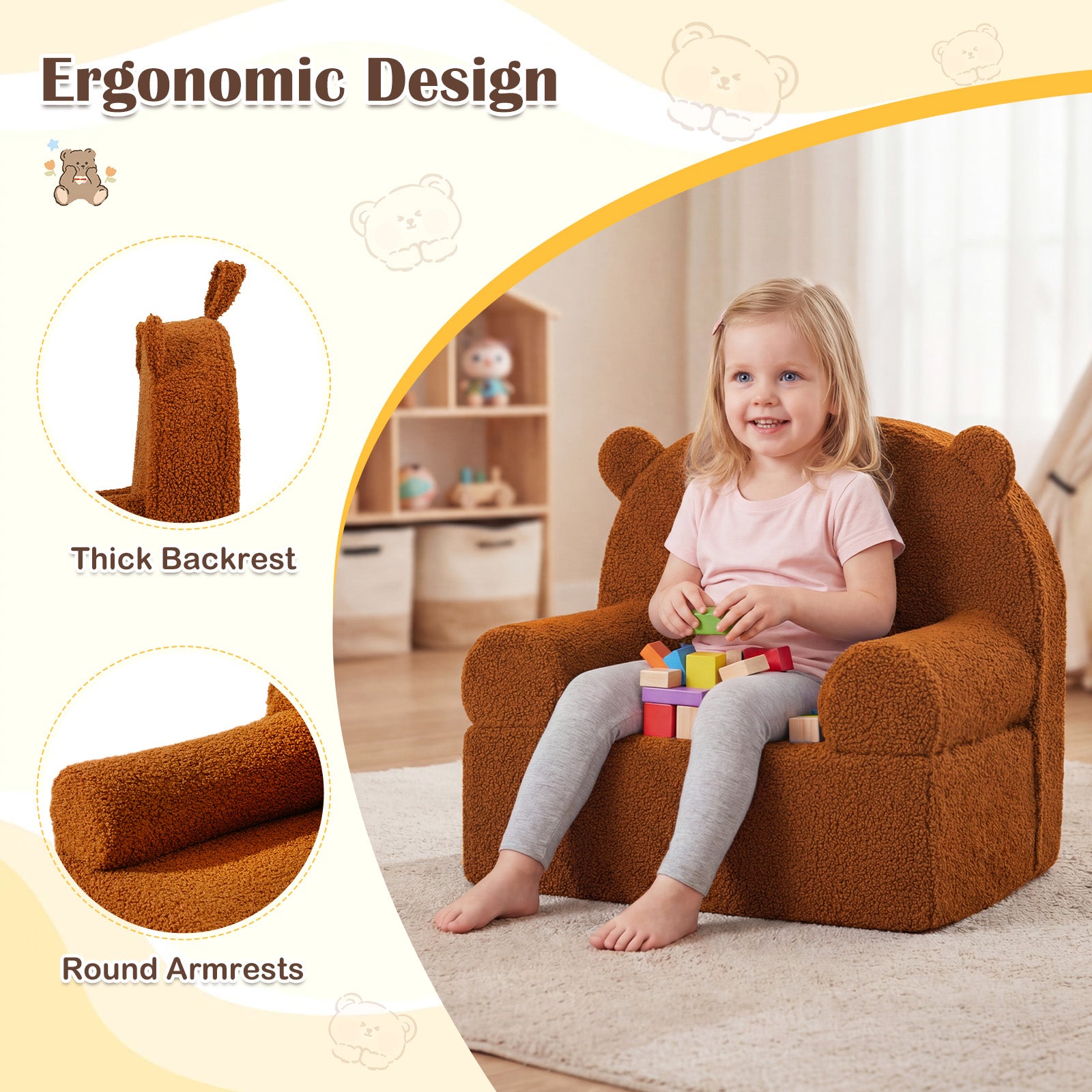 Kids Bear Sofa Toddler Foam Couch, Soft Fleece Fabric Cover, Brown Kids Chairs & Seating at Gallery Canada