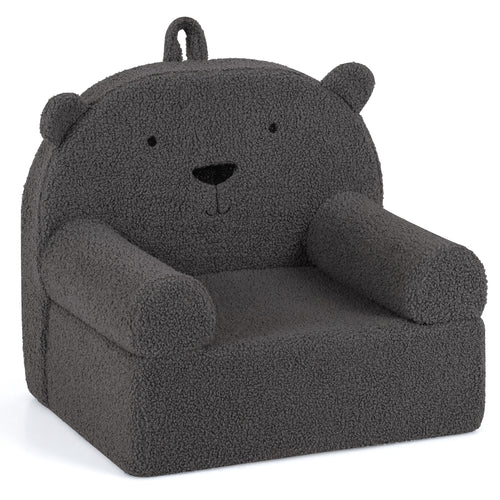 Kids Bear Sofa, Toddler Foam Couch, Soft Fleece Cover, Gray