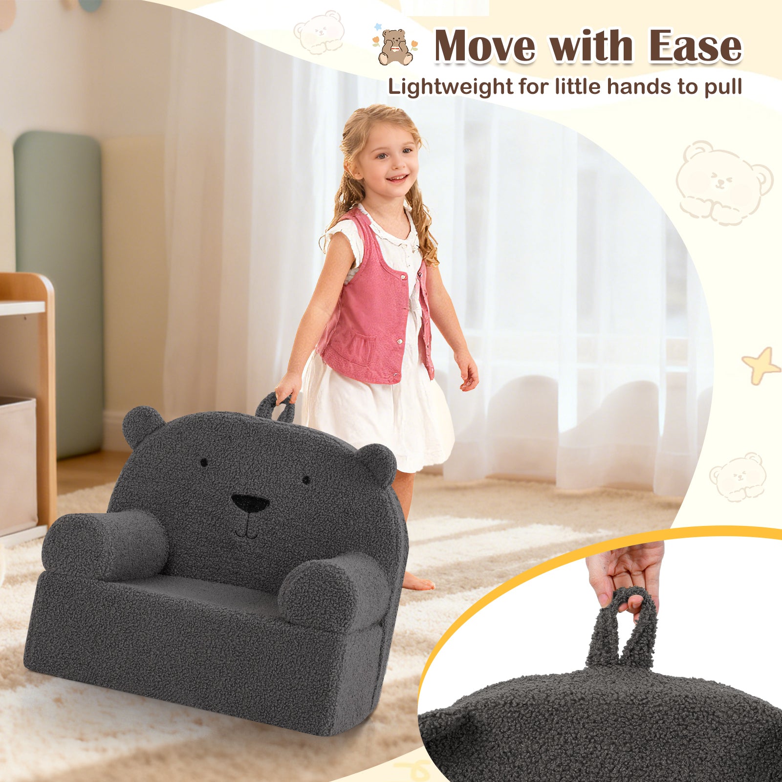 Kids Bear Sofa, Toddler Foam Couch, Soft Fleece Cover, Gray Kids Chairs & Seating at Gallery Canada