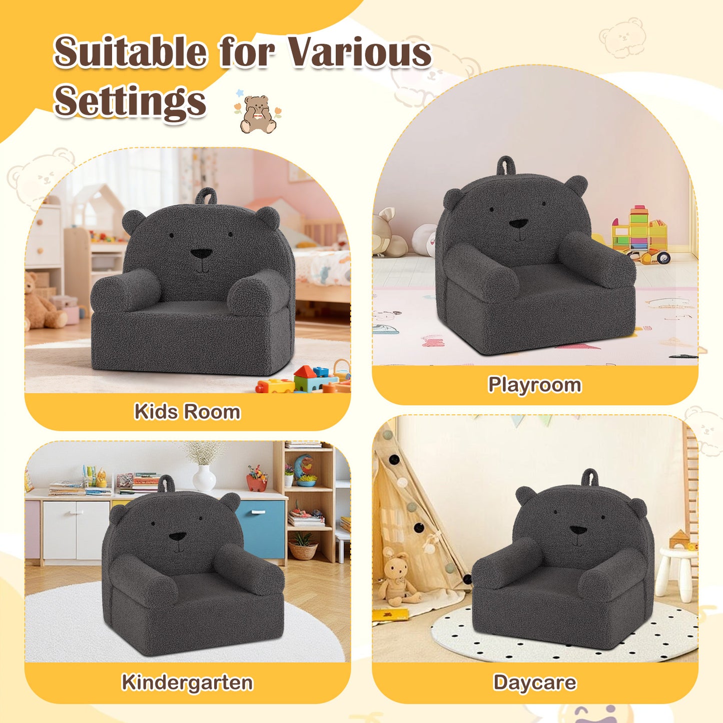 Kids Bear Sofa, Toddler Foam Couch, Soft Fleece Cover, Gray Kids Chairs & Seating at Gallery Canada