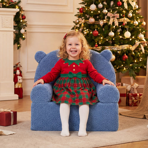 Kids Bear Sofa, Toddler Foam Couch, Soft Fleece Cover, Navy