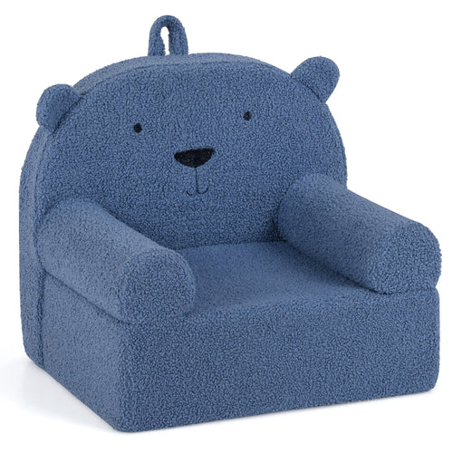 Kids Bear Sofa, Toddler Foam Couch, Soft Fleece Cover, Navy
