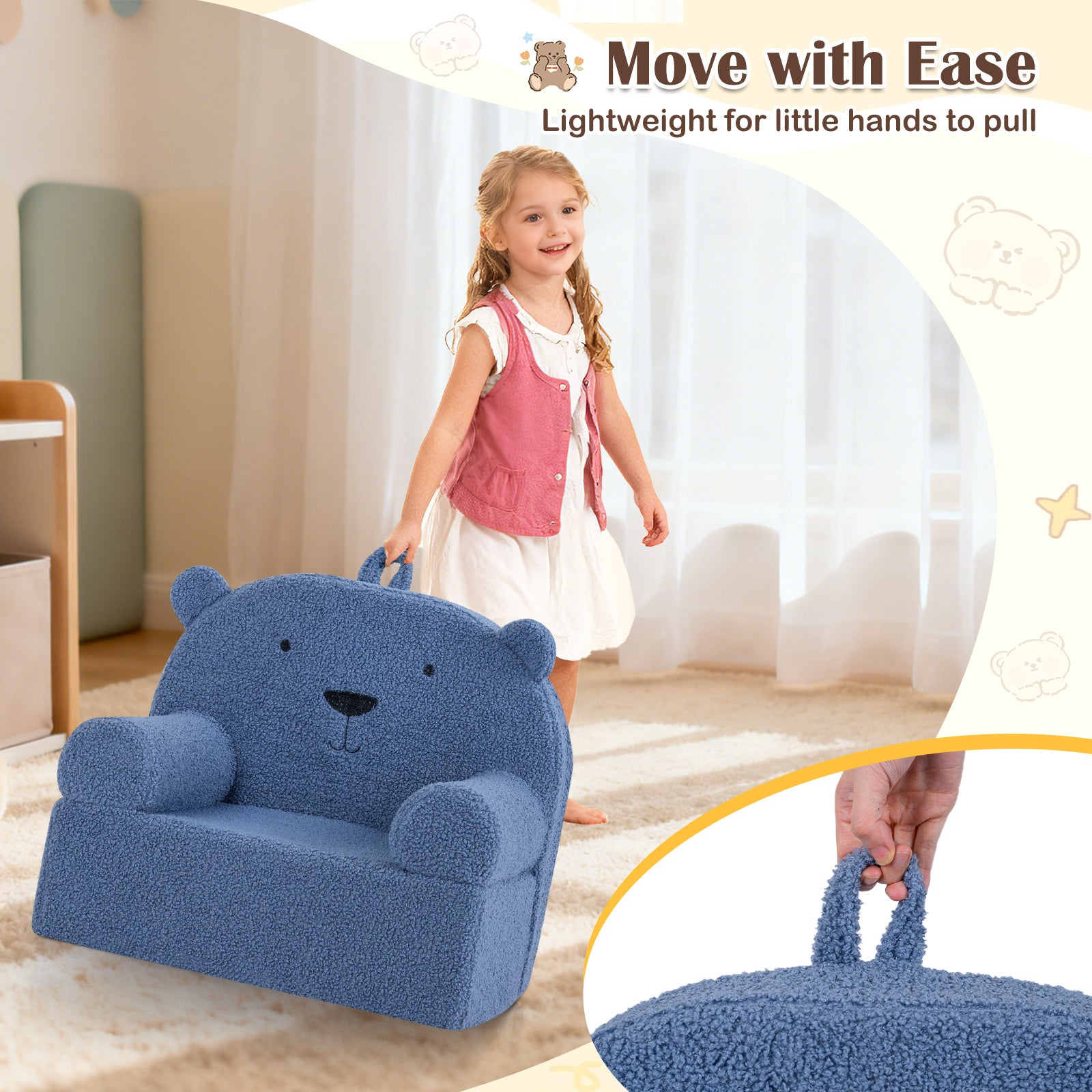Kids Bear Sofa, Toddler Foam Couch, Soft Fleece Cover, Navy Kids Chairs & Seating at Gallery Canada