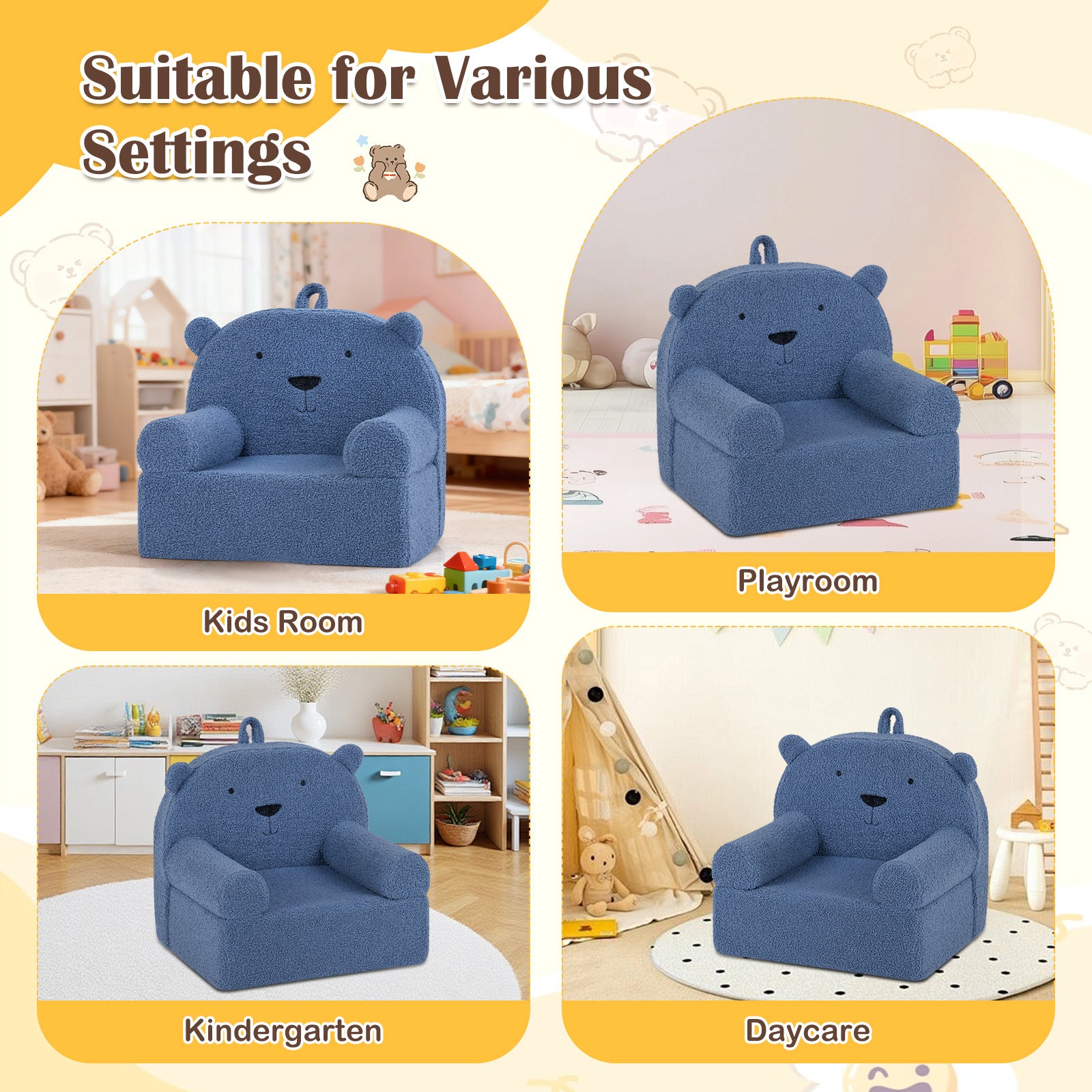Kids Bear Sofa, Toddler Foam Couch, Soft Fleece Cover, Navy Kids Chairs & Seating at Gallery Canada