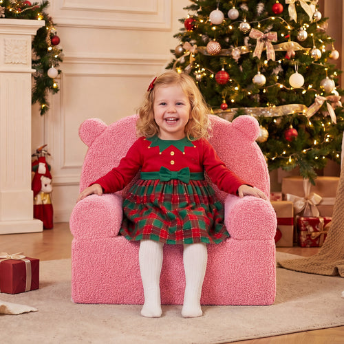 Kids Bear Sofa, Toddler Foam Couch, Soft Fleece Fabric Cover, Pink