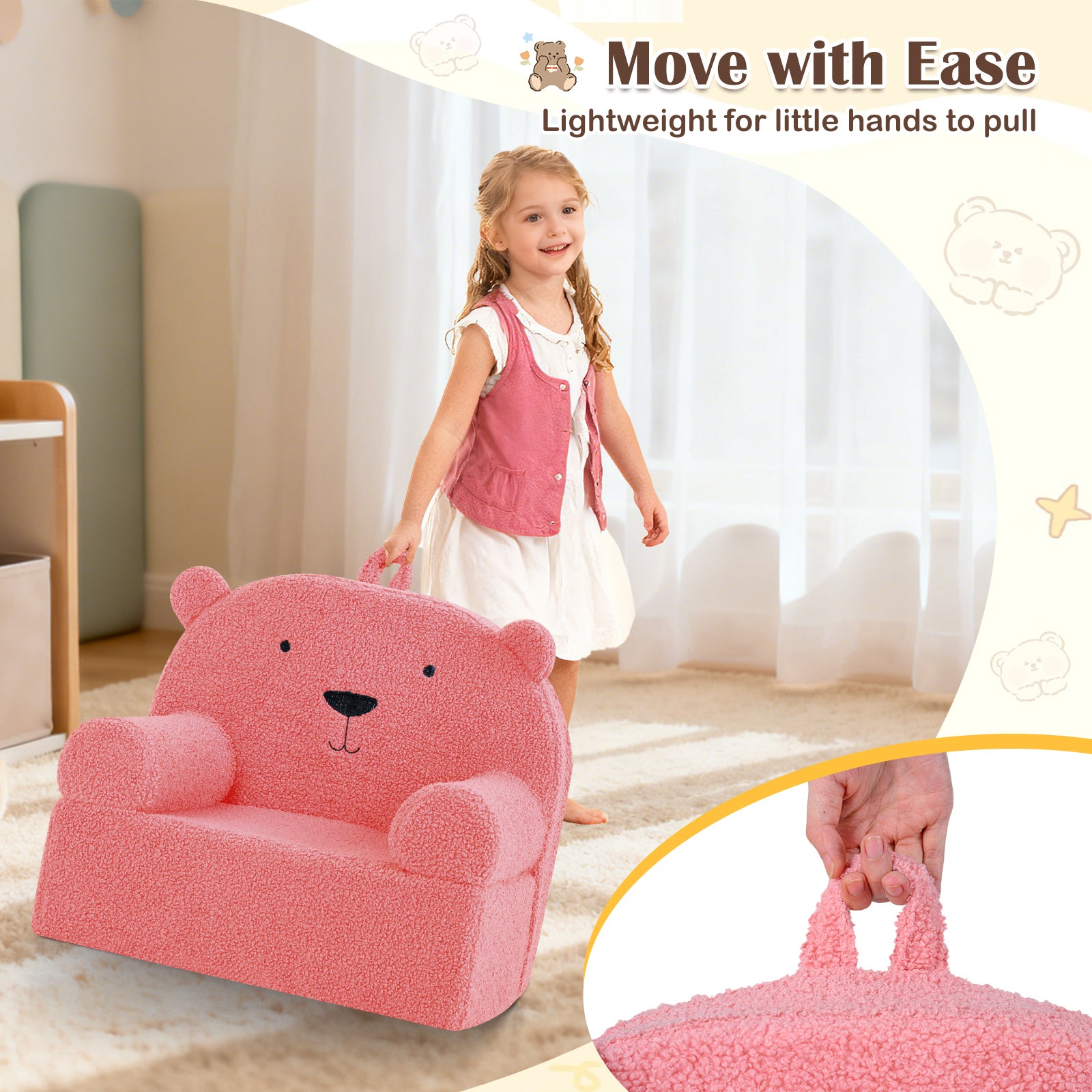 Kids Bear Sofa, Toddler Foam Couch, Soft Fleece Fabric Cover, Pink Kids Chairs & Seating at Gallery Canada