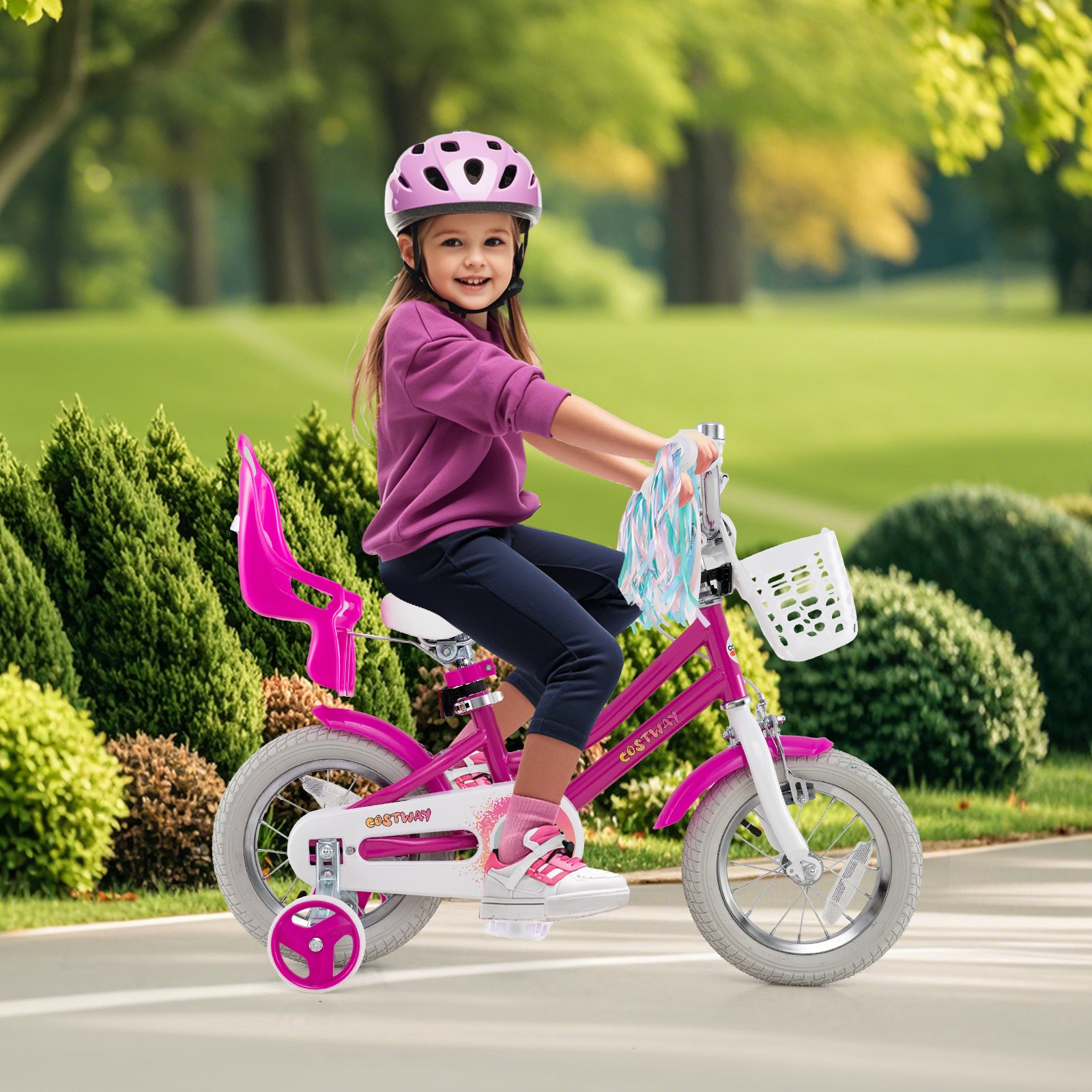 Kids Bike 12 Inch, Training Wheels, 2 Brake System, Rose Red Kids Bike at Gallery Canada