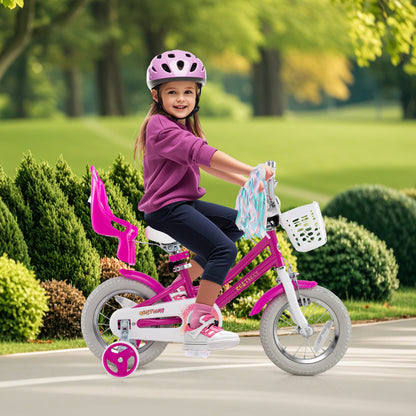 Kids Bike 12 Inch, Training Wheels, 2 Brake System, Rose Red Kids Bike at Gallery Canada