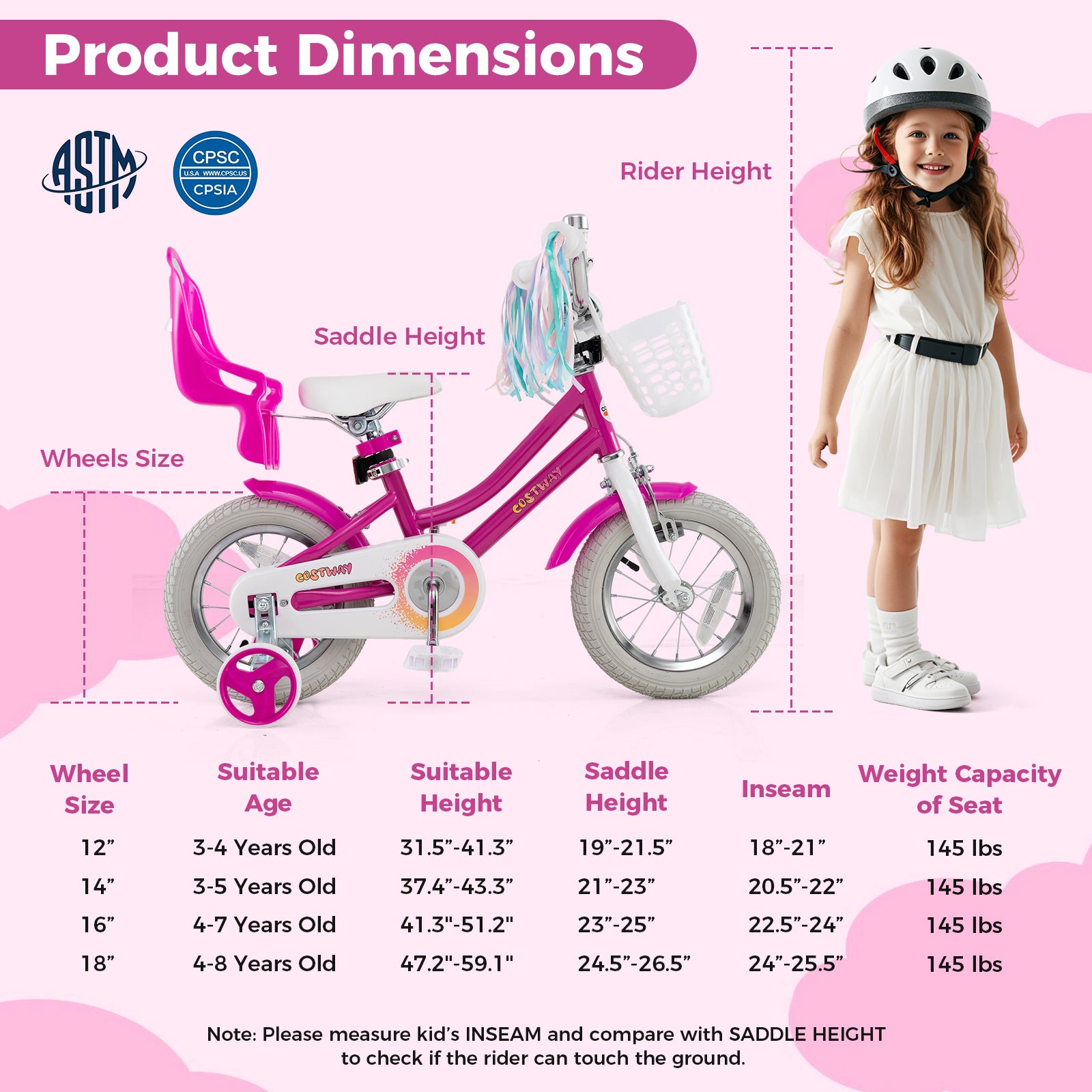 Kids Bike 12 Inch, Training Wheels, 2 Brake System, Rose Red Kids Bike at Gallery Canada